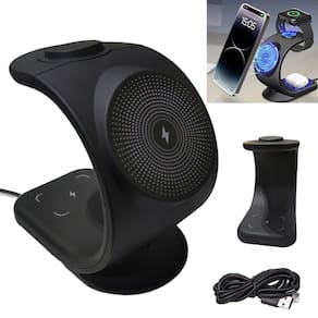 Carregador Induçao Wireless Celular Relogio Fone Ouvido 3 Em 1 Carregamento Magnetico Rapido 15W Mesa Escrivania Casa Escritorio
