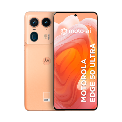 imagem-Smartphone Motorola Edge 50 Ultra 5G - 512GB 24GB (12GB RAM+12GB Ram Boost) 50MP Ultra-Pixel AI Camera IP68 NFC - Peach Fuzz