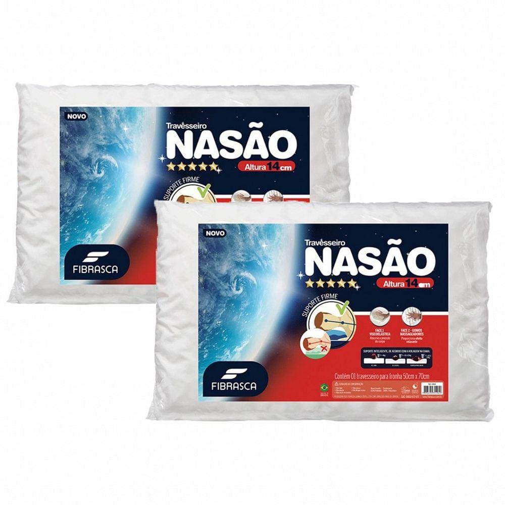 Kit 2 Travesseiro Nasa Alto Nasão 14cm 50x70cm Fibrasca Branco