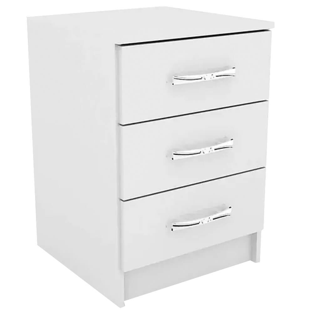 Mesa de Cabeceira Evidencia com 3 Gavetas Cor Branco