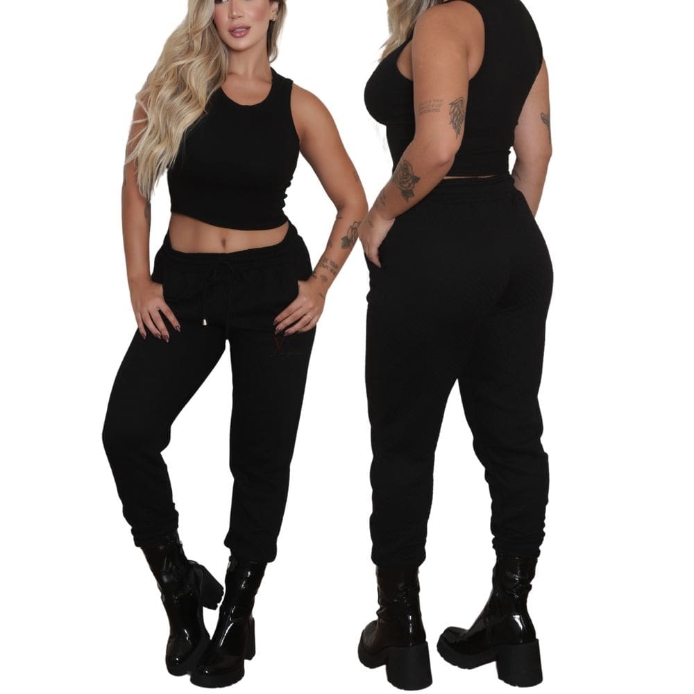 Calça Jogger Feminina Preta com Bolso Moletom Melhor Tecido