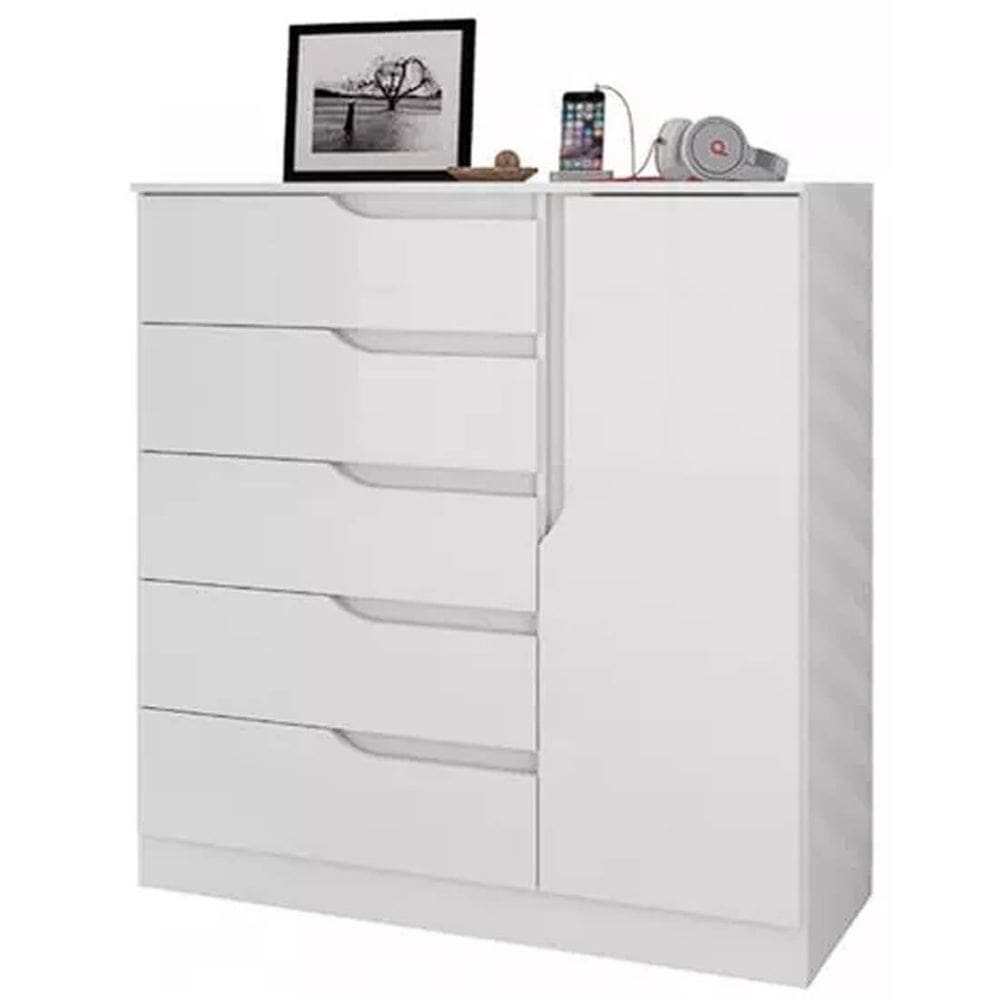 Cômoda Sapateira Paris New 5 Gavetas 1 Porta Atualle Cor Branco