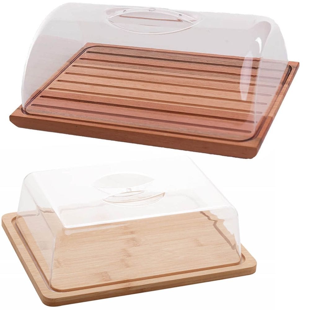 Conjunto Tábua de Pão Migalheira e Queijeira com Tampa Retangulares Madeira Eucalipto Bambu