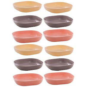 12 Travessas Lyor Petiscos Bowls de Bambu Coloridos 14,5x3cm Sobremesas
