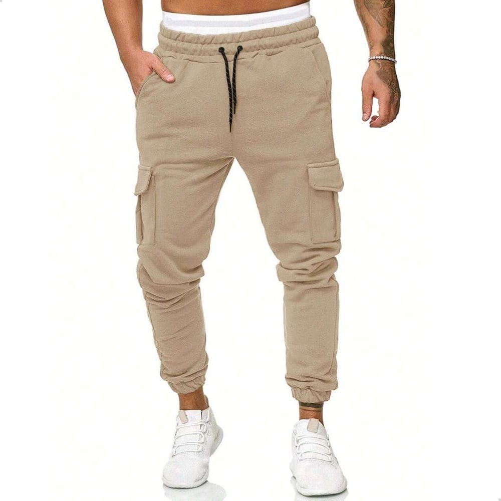 Calça De Moletom Cargo Elástico Jogger Masculina Com Punhos