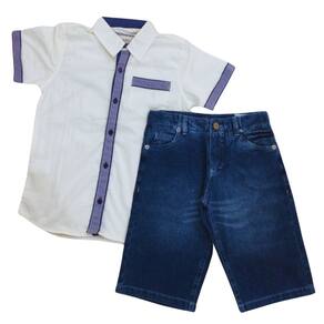Conjunto Festa Zemar Masc Camisa e Bermuda Off e Jeans