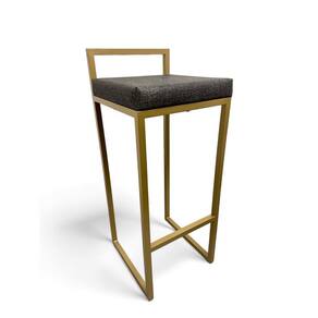 Banqueta Quadro Estofado Cinza com Encosto Metalon Dourado