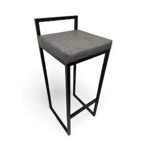 Banqueta Quadro Estofado Cinza com Encosto Metalon Preto