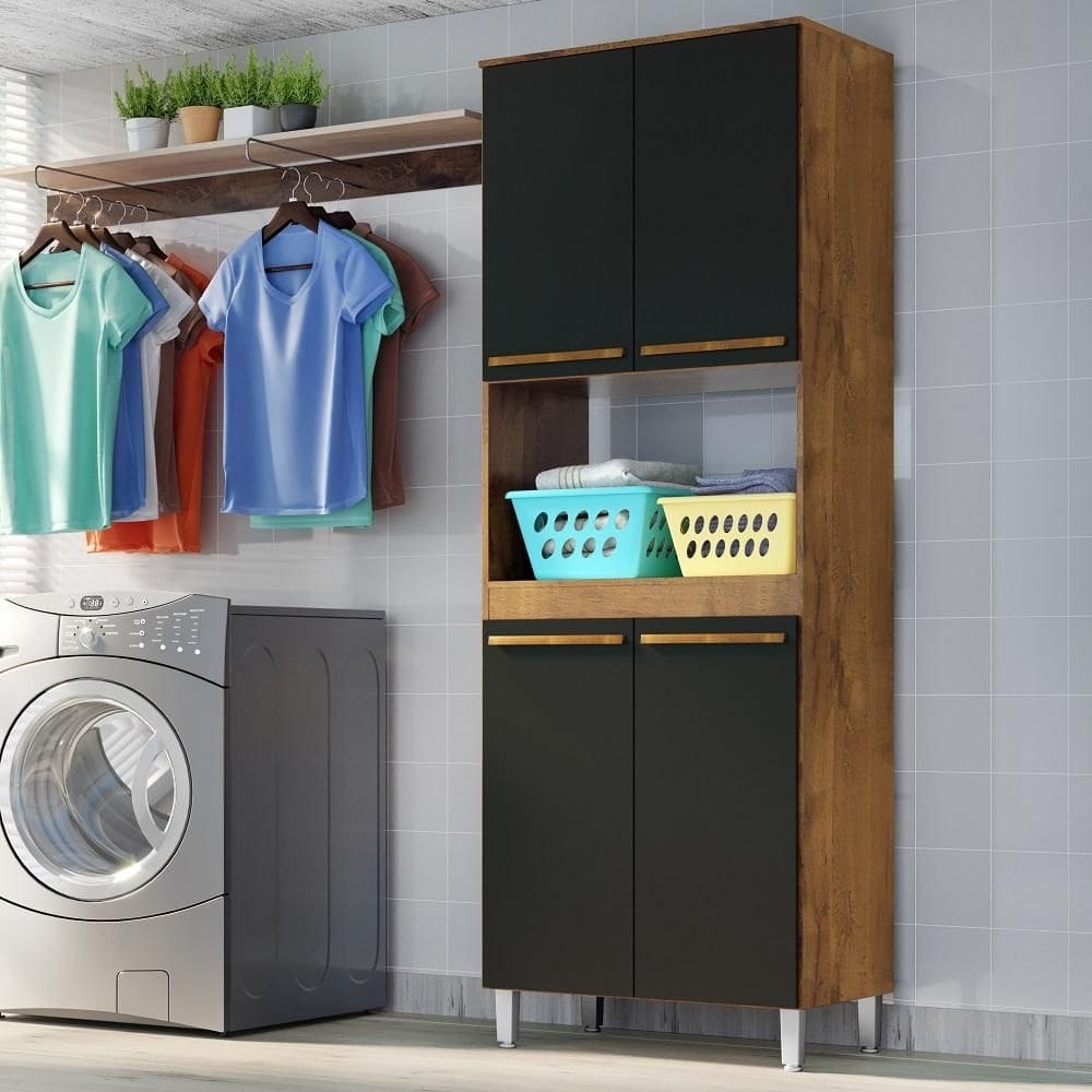 Armario Lavanderia  4 Portas  2,22m C/ Nicho Pés Reguláveis