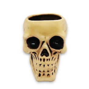 Porta Velas Caveira Aberta natural Faiança queimada 14 cm
