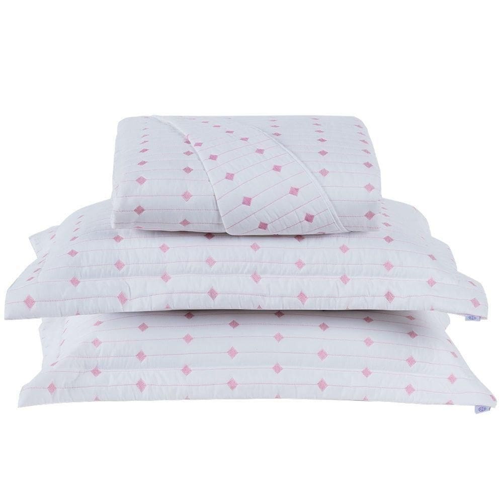 Cobre Leito Casal Padrão Decor Bordado 200 Fios 3 Peças - Branco/pink