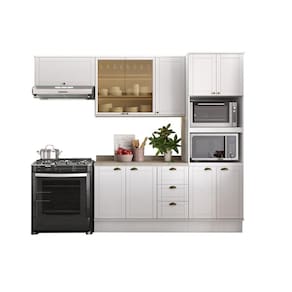 Cozinha Completa Milla Pop 100% MDF Armário e Balcão Branco Carraro