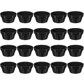 Kit 20 Ramekin 30ml Molho Maionese Shoyu Restaurante Preto Ramequim Oriental Uno Coza Canelado