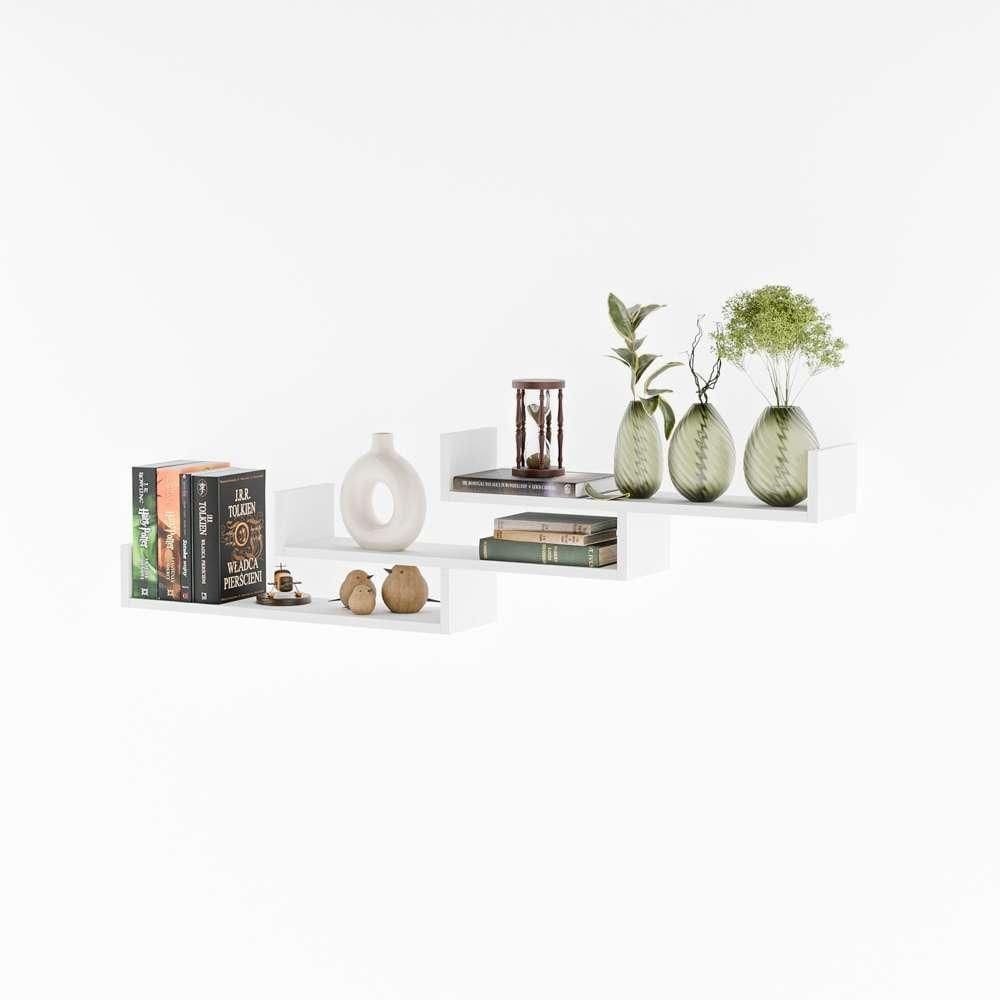 Kit 3 Prateleiras Nichos em U 60x15cm MDF Branco com Suporte Flutuante Invisível