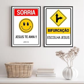 Kit 2 Quadros Placas Cristãs - Jesus 33X24Cm