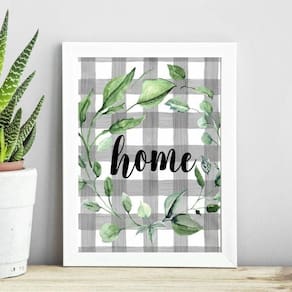Quadro Home - Cinza Com Folhas 33X24Cm - Com Vidro