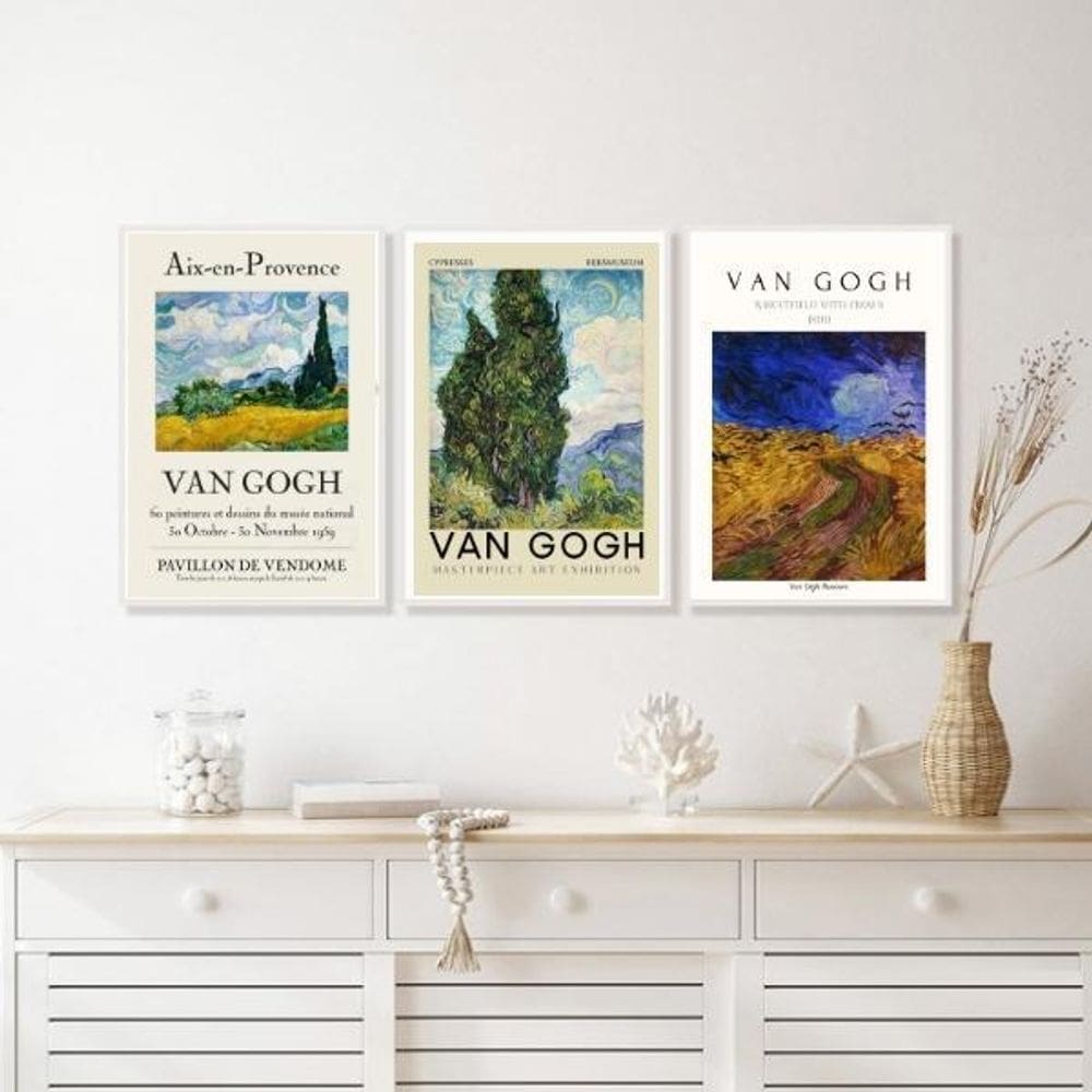 Kit 3 Quadros Paisagens De Van Gogh 24X18Cm