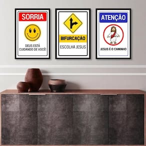 Kit 3 Quadros Placas Cristãs - Jesus 45X34Cm - Com Vidro