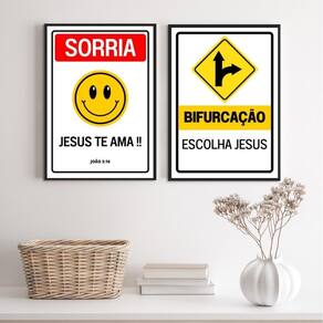 Kit 2 Quadros Placas Cristãs - Jesus 45X34Cm - Com Vidro