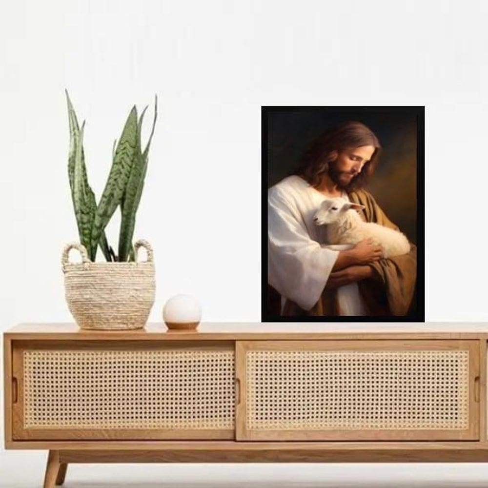 Quadro Decorativo Jesus E Ovelha 45X34Cm