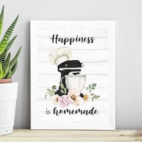 Quadro Cozinha - Batedeira Happiness 24X18Cm - Com Vidro