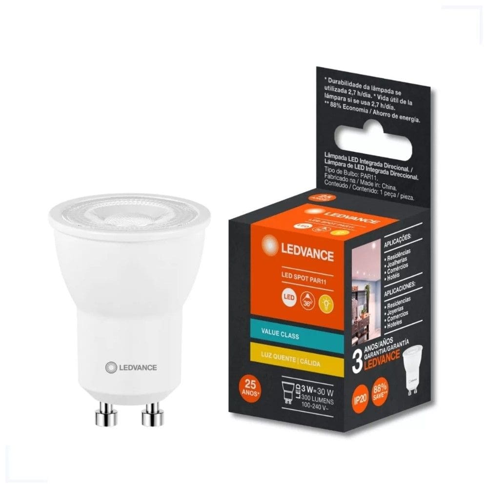 Lâmpada LED OSRAM PAR11 3W GU10 2700K Branco Quente