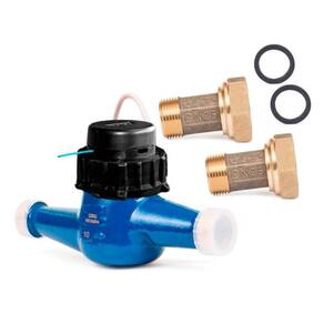 Hidrômetro Multijato 1" Qmáx 10m³/h 260mm + Conjunto de Conexão 1" | Equipado com Saída Pulsada