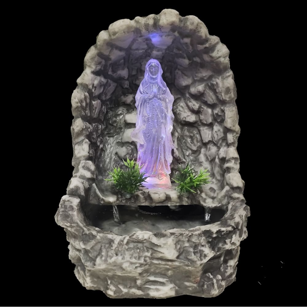 Fonte de água decorativa lurdes lourdes gruta cascata luz colorida