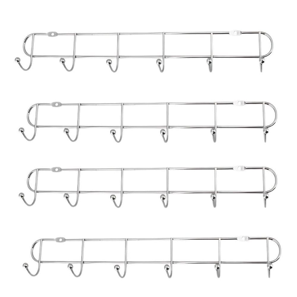 Kit 4 Cabides De Parede Inox Com 6 Ganchos 35Cm Organizador