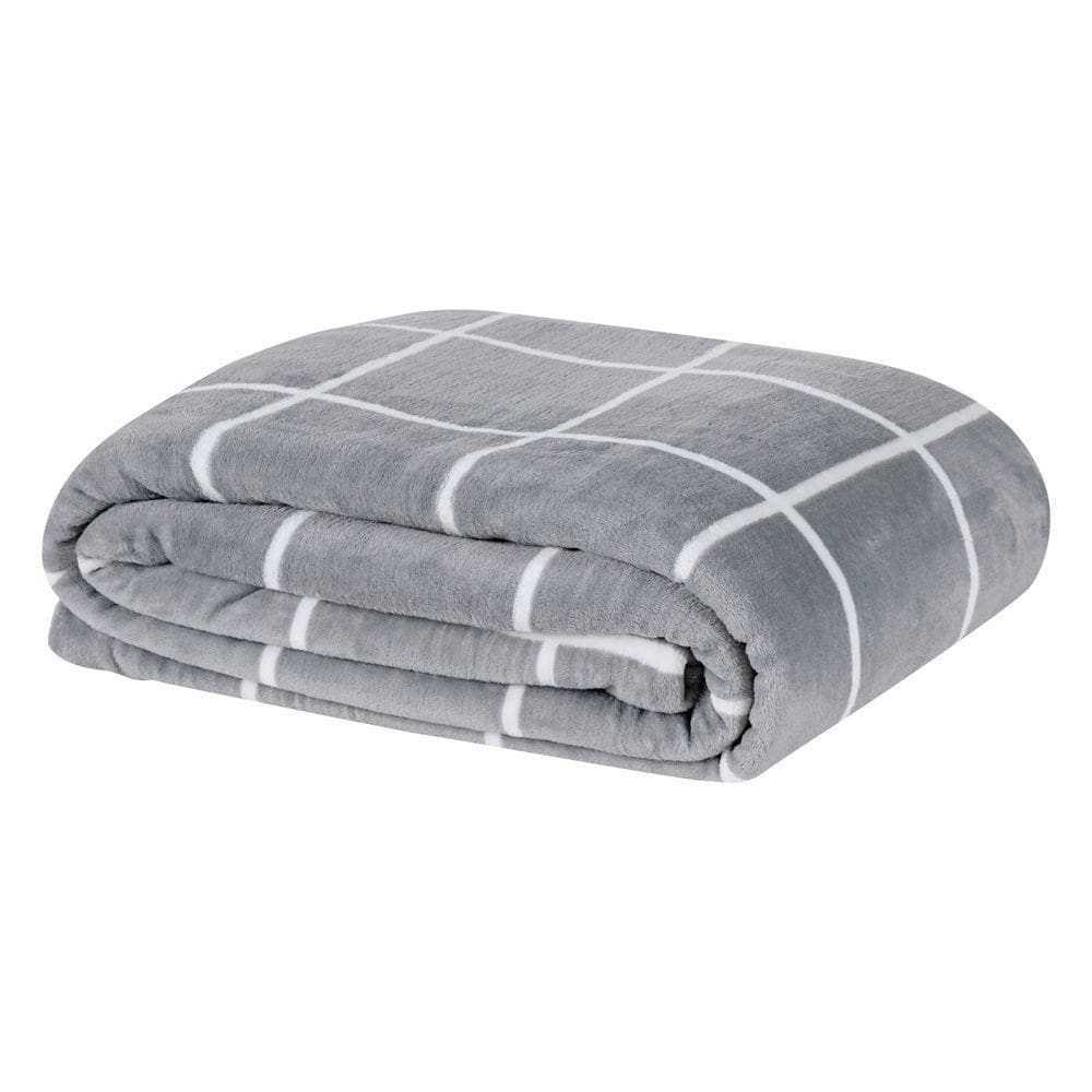 Manta Casal Padrão Austin Flannel Microfibra 1 Peça - Cinza