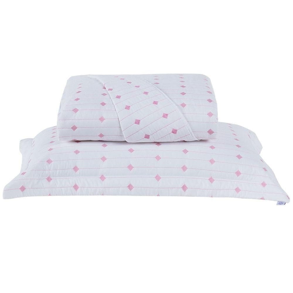 Cobre Leito Solteiro Decor Bordado 200 Fios 2 Peças - Branco/pink