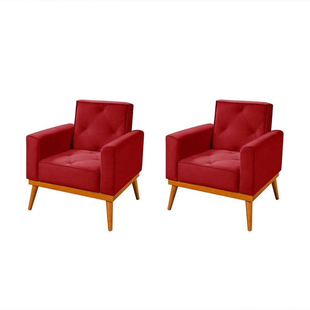 Kit 2 Poltronas em Veludo Florença Vermelho