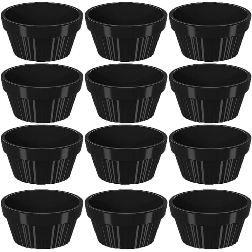 Kit 12 Ramekin 30ml Molho Maionese Shoyu Restaurante Preto Ramequim Oriental Uno Coza Canelado