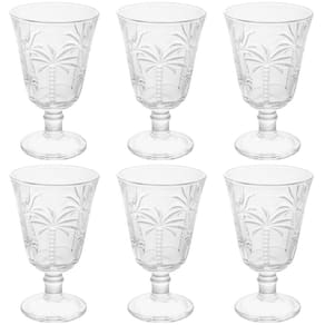 Conjunto Jogo 6 Taças de Vidro para Água Suco 240ml Desenhadas Cristal Palm Lyor