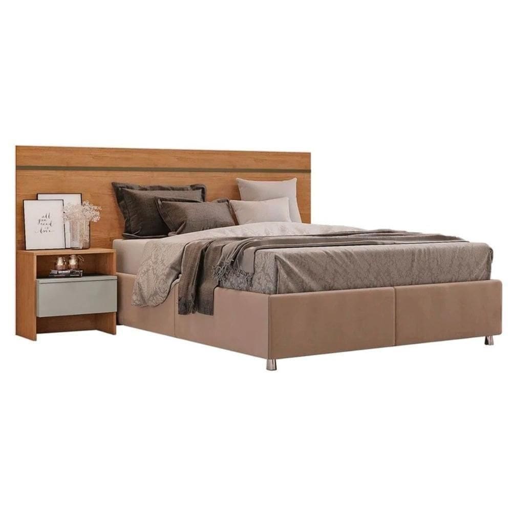 Cabeceira Cama Box Madeirado Casal Prime C/ 1 Mesa Freijo Cumaru C/ Fendi - Novo Horizonte