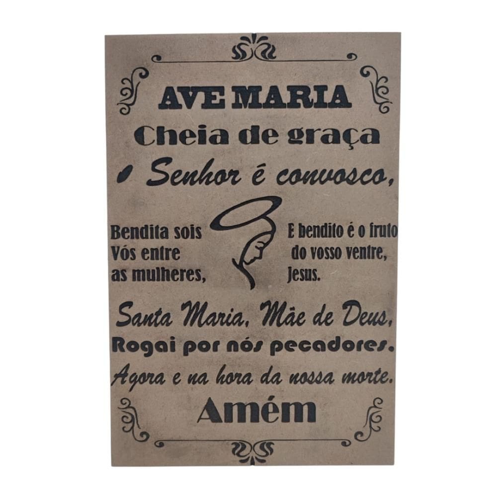 Oração Ave Maria Gravada Laser Tamanho A4 Mdf 3mm Natural [F031]