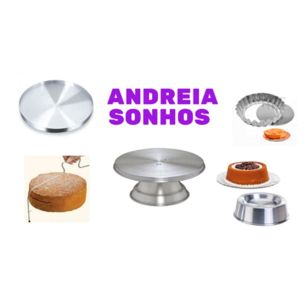 Kit Andreia Sonhos( Bailarina 40cm, Nivelador, Forma de pizza 35cm, Forma torta crespa 28 cm, Forma Ballerine 27cm)