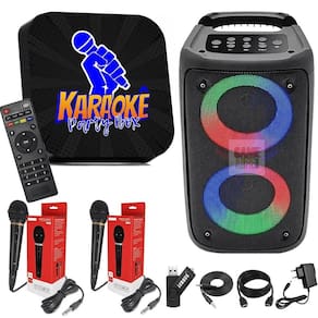 Karaoke Party Box Preto +2 Microfones +Caixa De Som