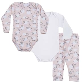 Kit Pijama Térmico 3 Peças Bebê Energy Thermo Dry Carneirinhos Bege Everly