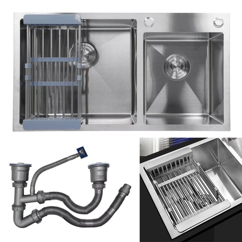 Cuba Cozinha Dupla Goumert Aço Inox Escorredor Luxo Lava Louça Alimentos Limpa Pia Balcao Bancada Area Externa