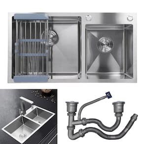 Cuba Dupla Cozinha Goumert Aço Inox Escovado Escorredor Luxo Lava Louça Casa Balcao Pia Torneira Limpeza Area Externa