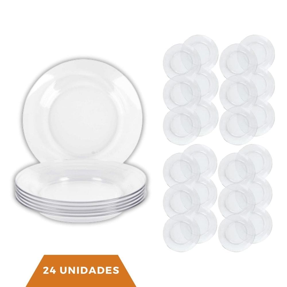 Pratos de sopa Fundo de Vidro Transparentes 22cm 24 unid
