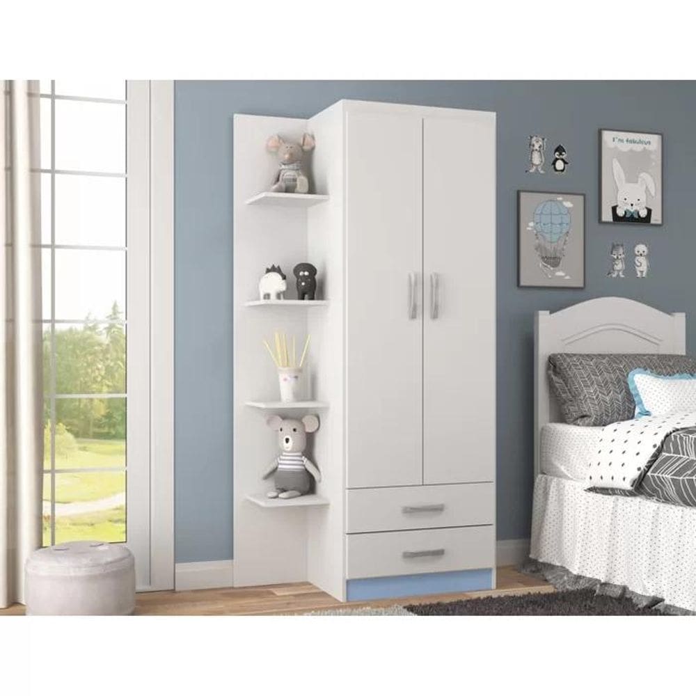 Guarda-Roupa Infantil Atalaia 2 Portas 2 Gavetas com 4 Prateleiras Externas