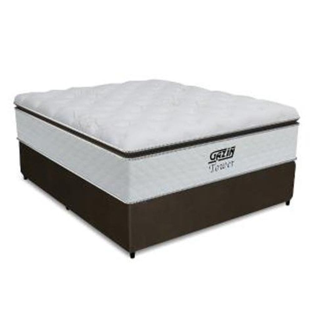 Cama Box Casal Colchão Molas Ensacadas Tower 138x188x72cm Branco/Marrom Gazin - Suporta até 120kg por Pessoa