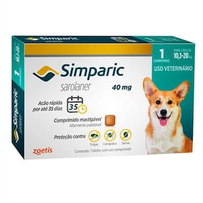 Simparic Antipulgas e Carrapatos 40mg Para Cães de 10,1 a 20kg 1 Comprimido