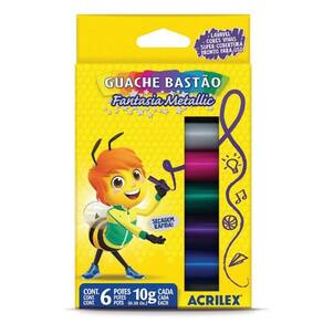 Tinta Guache Bastão Fantasia Metallic - 6 Cores