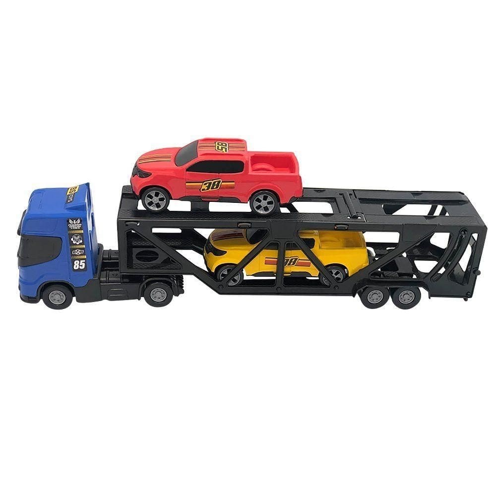 Mini Cegonheiro De Brinquedo Com 2 Carrinhos - Azul