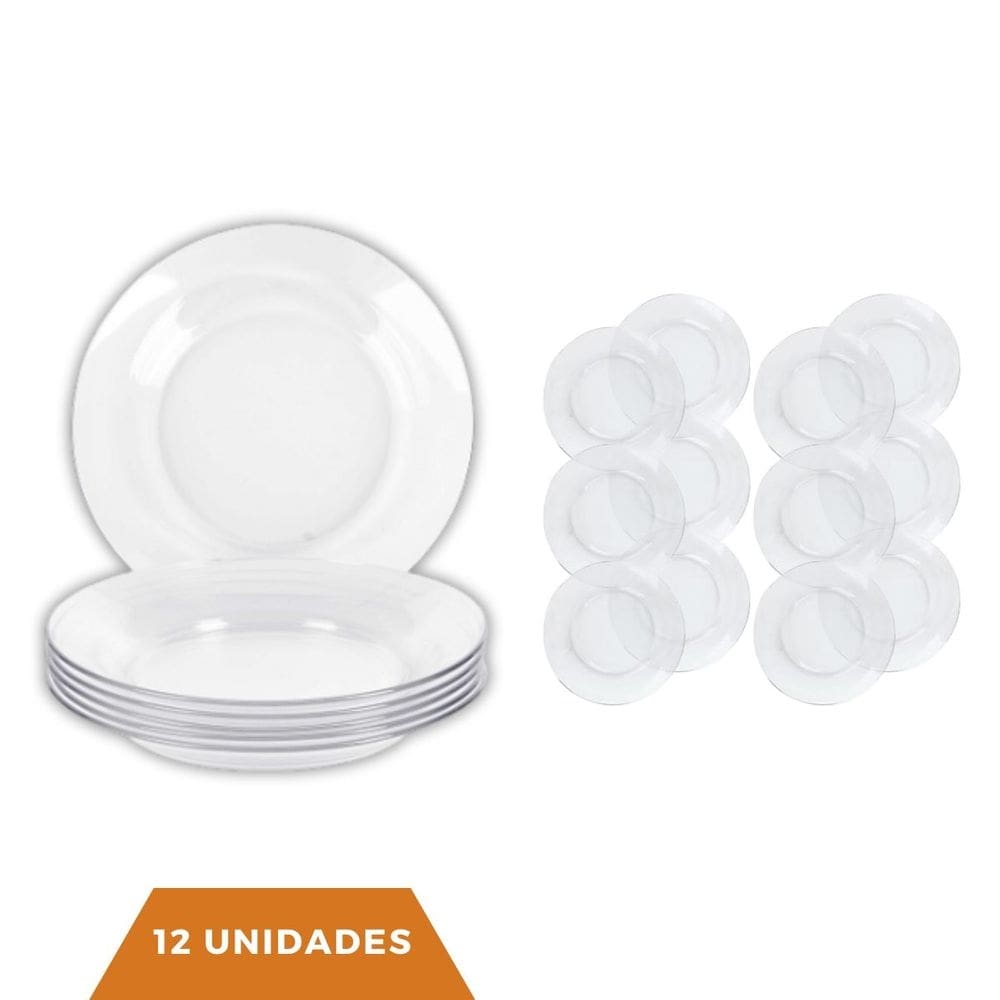 Pratos de sopa Fundo de Vidro Transparentes 22cm 12 unid
