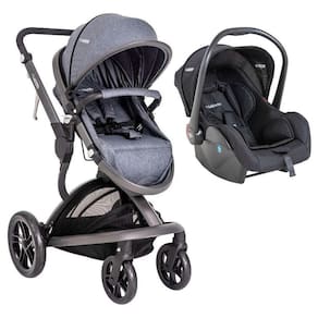 Carrinho De Bebê Quantum Melange Azul E Bebê Conforto Casulo