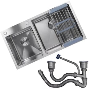 Cuba Goumert Dupla Cozinha Aço Inox Escovado Escorredor Lava Escorre Alimento Louça Comida Pia Area Externa Cuba Bancada Limpeza Torneira
